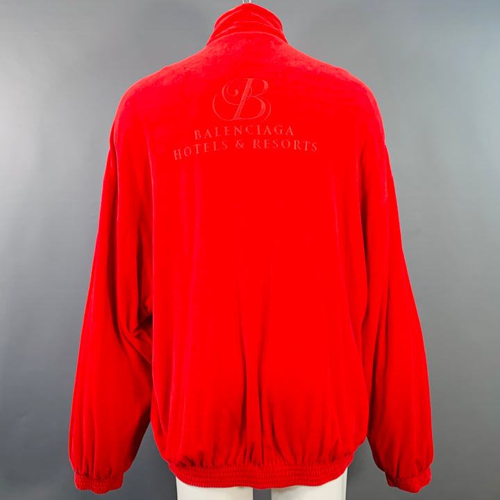 BALENCIAGA Size M Red Embroidery Cotton Blend Oversized Zip Up Jacket