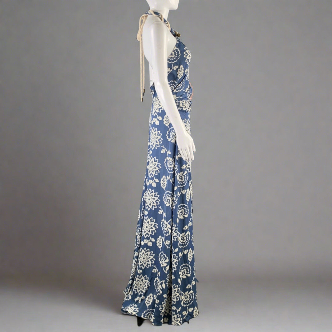 RALPH LAUREN Size 8 Blue White Silk Floral Halter Long Dress – Sui Generis  Designer Consignment