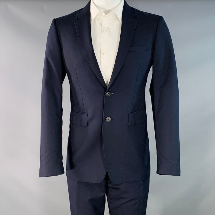 BURBERRY LONDON Size 38 Navy Wool Notch Lapel Flat Front Suit