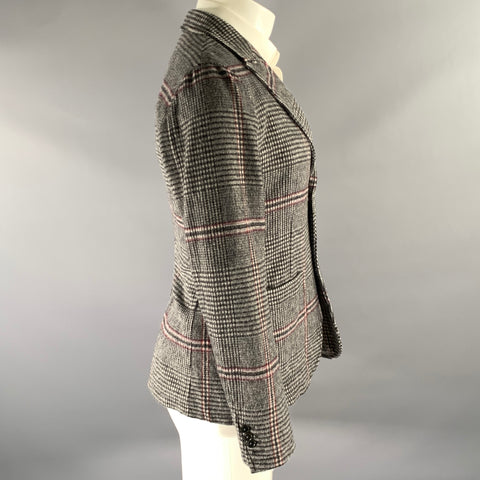 TS (S) Size S Grey Plaid Wool Blend Peak Lapel Sport Coat