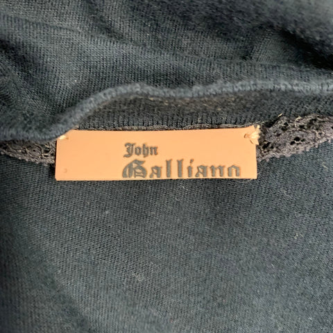 JOHN GALLIANO Size S Black Monogram Print Cotton V-Neck T-shirt