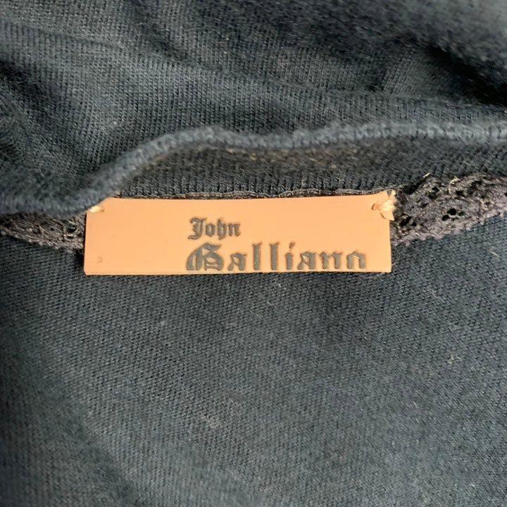 JOHN GALLIANO Size S Black Monogram Print Cotton V-Neck T-shirt