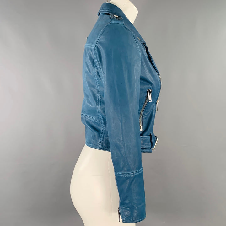 DEADWOOD Size XS Joan Blue Leather Biker Jacket