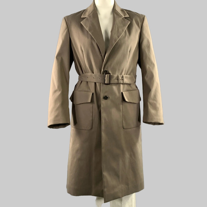 PRADA Size L Green Olive Solid Belted Coat