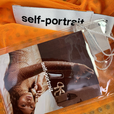 SELF-PORTRAIT Size 4 Hotfix Orange Silver Viscose Blend Rhinestones Cropped Dress Top