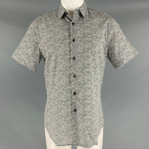 PRADA Size M Black White Print Cotton Button Up Short Sleeve Shirt