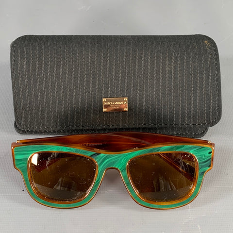 DOLCE & GABBANA Green Brown Marbled Acetate Sunglasses
