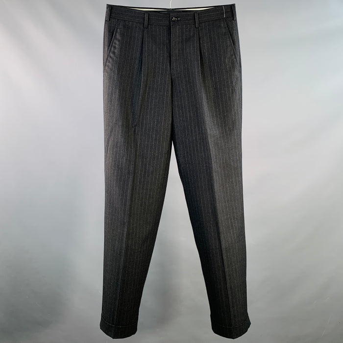 COMME des GARCONS HOMME PLUS Size M Black Grey Pinstripe Wool Dress Pants