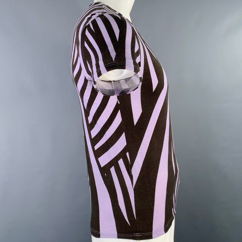 ARMAND BASI Size L Brown Purple Stripe Tencel Blend Short Sleeve T-shirt
