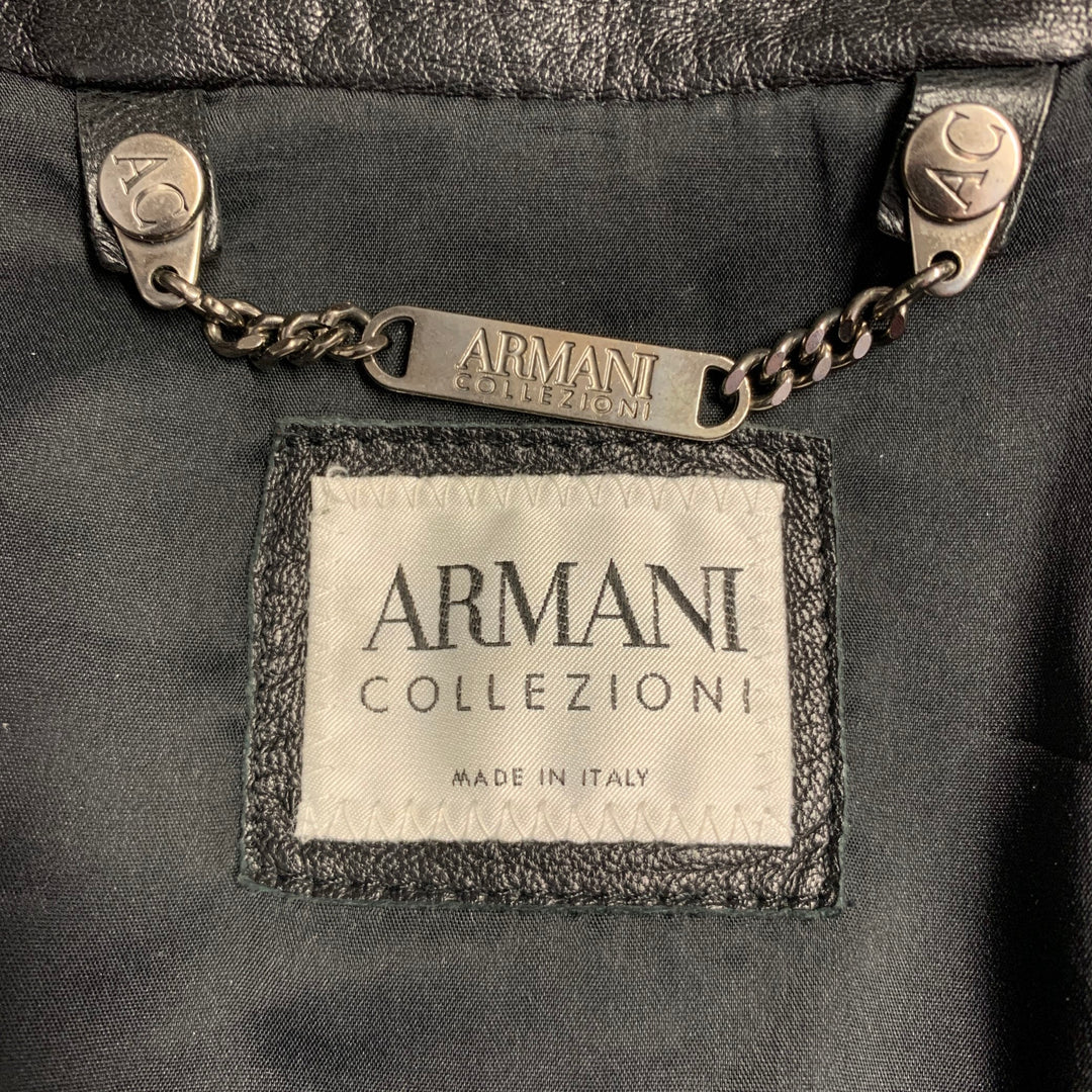 ARMANI COLLEZIONI Size 44 Black Quilted Leather Zip Up Jacket