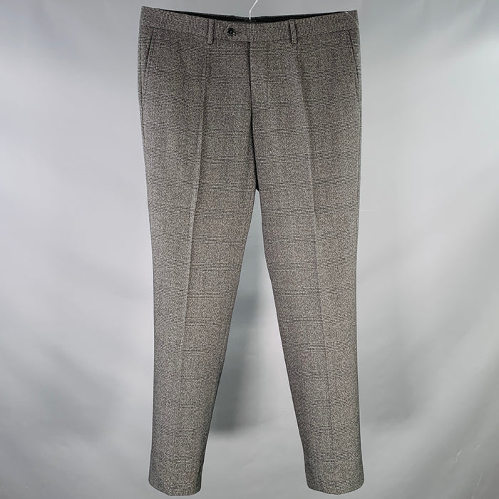 DOLCE & GABBANA Size 34 Grey Glenplaid Polyester Blend Tapered Zip Fly Dress Pants