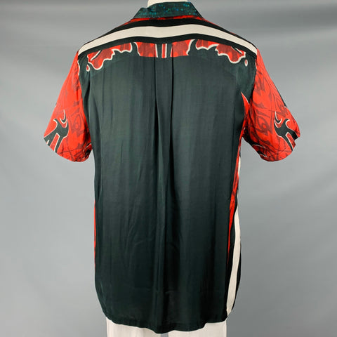 PHIPPS Size L -Dragon Warrior- Red Black Graphic Viscose Short Sleeve Shirt