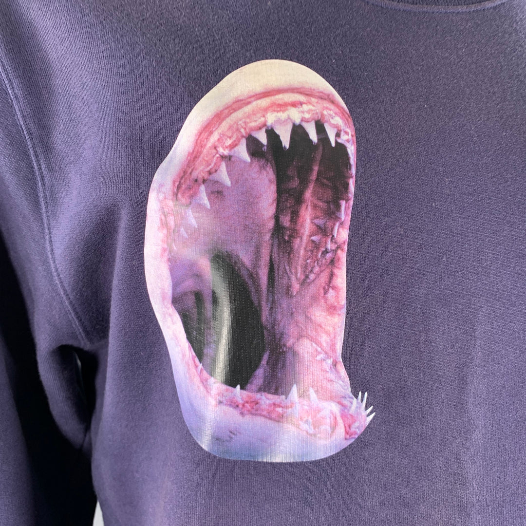 RAF SIMONS Size XXL Navy Shark Print Cotton Crew-Neck Sweatshirt
