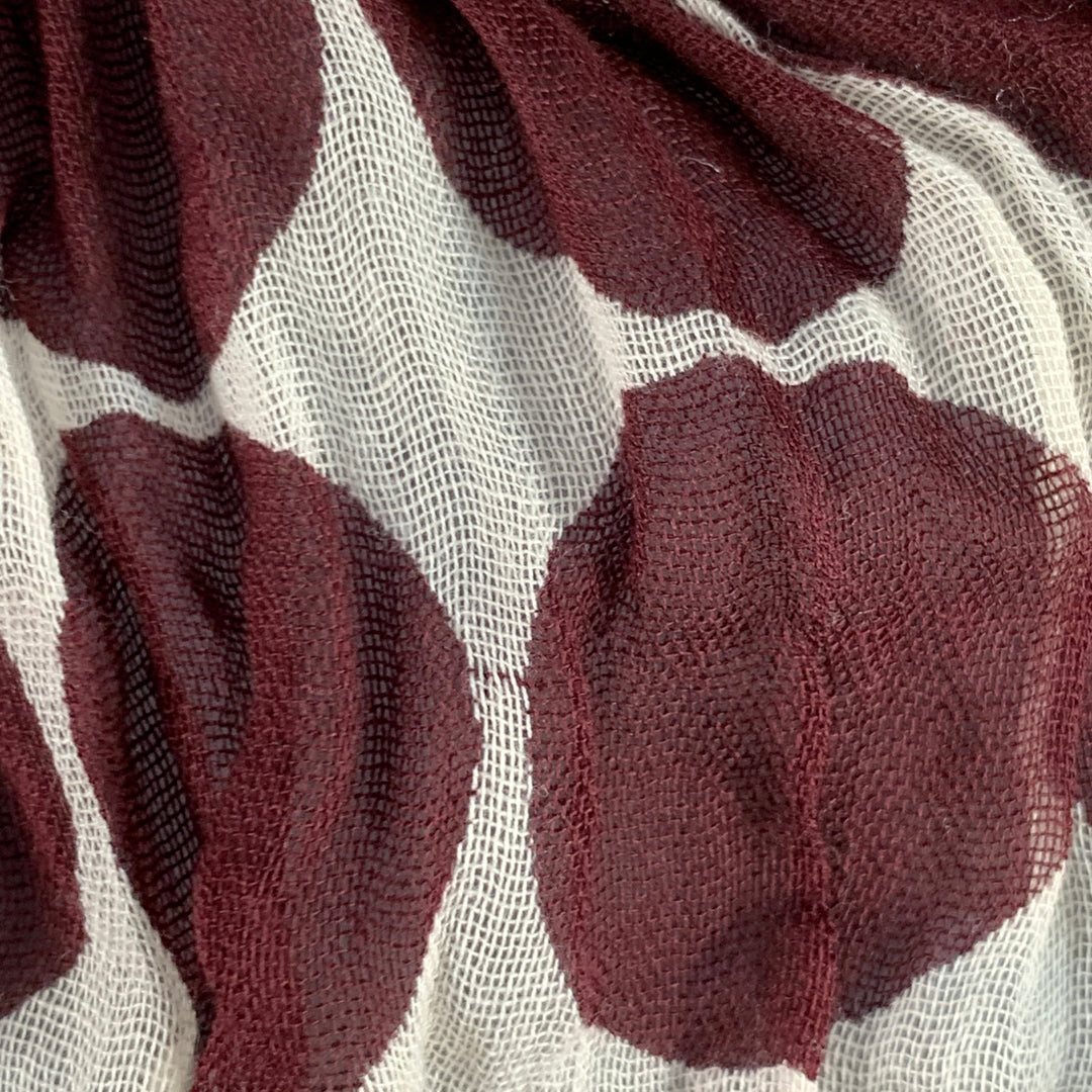 BURBERRY White Burgundy Polka Dot Cotton Fringe Scarf
