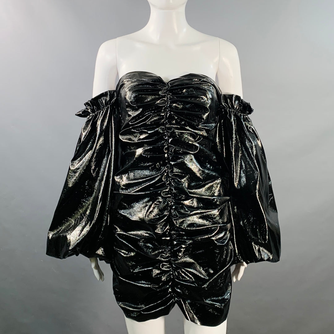 chinese dress ladies ROTATE Size 8 Phoebe Black Faux Patent Leather Ruched Mini Dress – Sui  Generis Designer Consignment