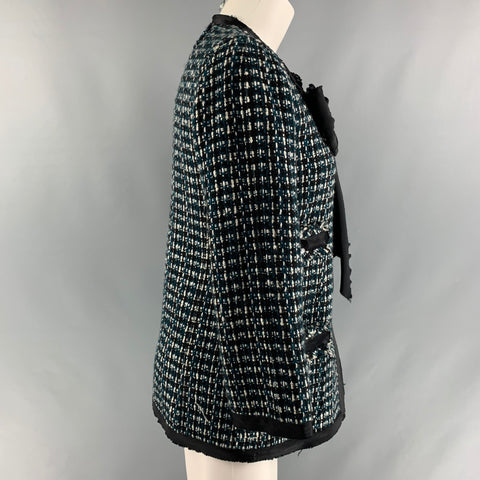 MARC JACOBS Size 2 Green Black White Boucle Textured Jacket Blazer