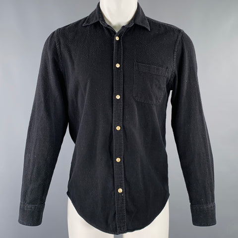 CHEMISE EN FLANELLE PORTUGAISE Taille S Coton Noir Une Poche Manches Longues