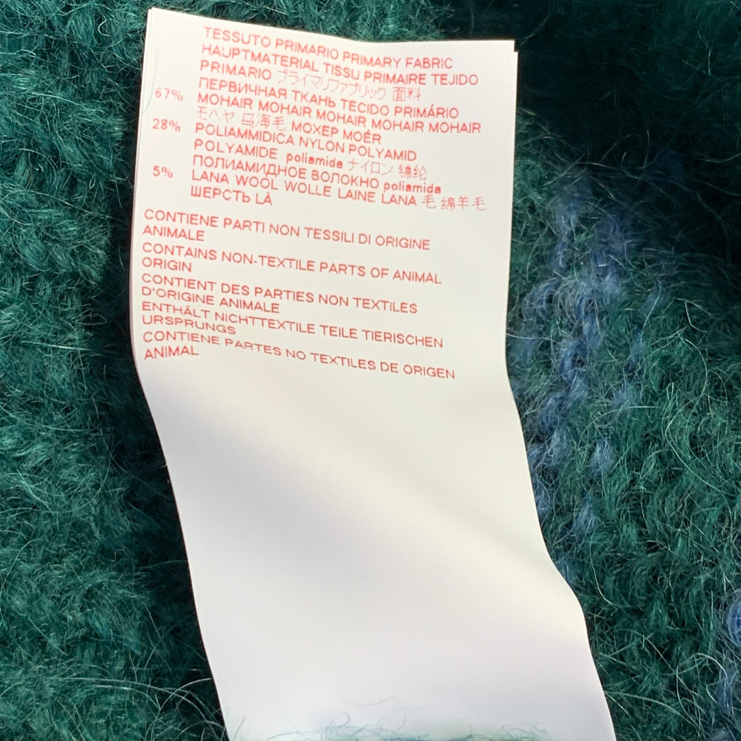 MARNI Size 6 Green Blue White Mohair Blend Stripe V-Neck Cardigan