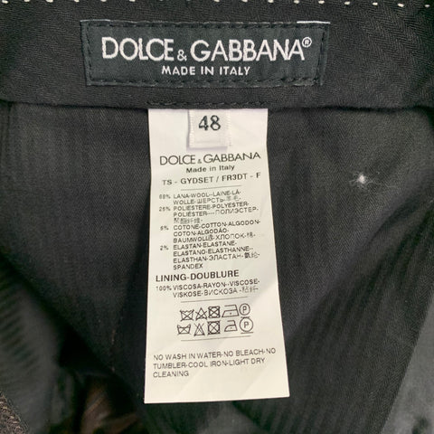 DOLCE & GABBANA Size 32 Brown Grey Wool Blend Stripe Houndstooth Zip Fly Dress Pants