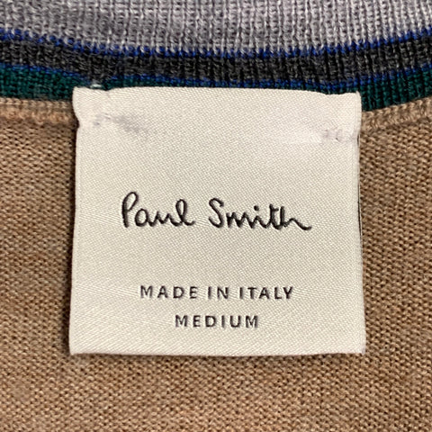 PAUL SMITH Size M Beige Knit Merino Wool V-Neck Pullover