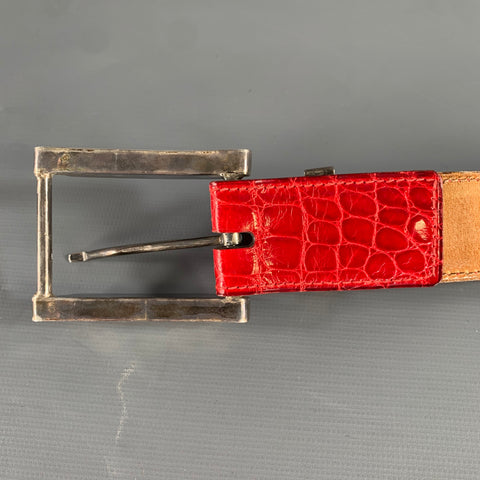 APRIL in PARIS Red Nubuck Crocodile Belt