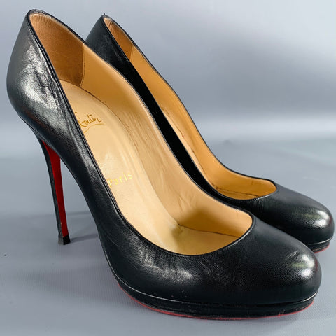 CHRISTIAN LOUBOUTIN Size 8.5 Black Leather Platform Pumps