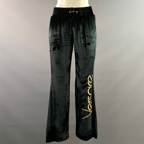 VERSACE Size 4 Black Gold Viscose & Silk Baroque Track Jacket Set