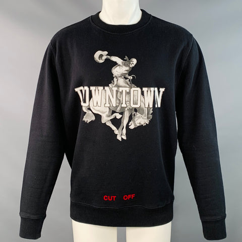OFF-WHITE Size M Downtown Black White Graphic Cotton Crew Neck Sweatshirt
