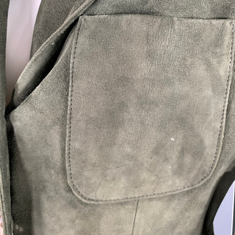 RALPH LAUREN Size 6 Green Suede Pleated Single Breasted Jacket