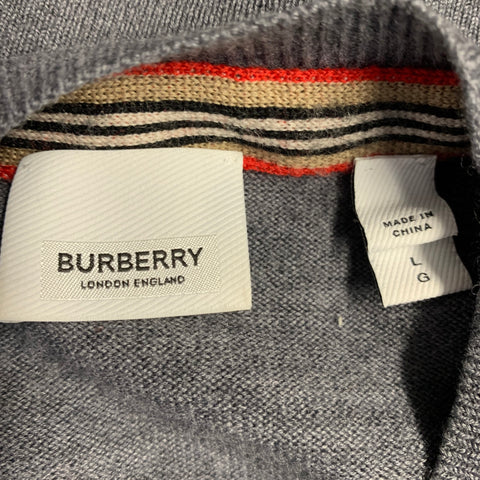 BURBERRY Size L Grey Polyamide Blend Contrast Trim Crew Neck Pullover