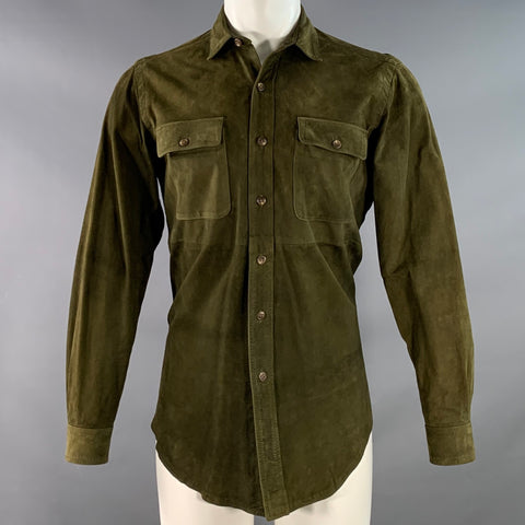 POLO by RALPH LAUREN Size M Green Suede Two Pockets Long Sleeve Shirt
