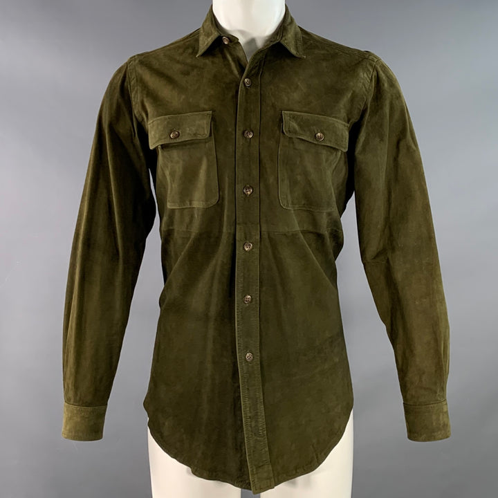 POLO by RALPH LAUREN Size M Green Suede Two Pockets Long Sleeve Shirt