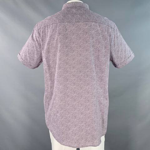 JOHN VARVATOS * U.S.A. Size XL Purple White Abstract Cotton Short Sleeve Shirt