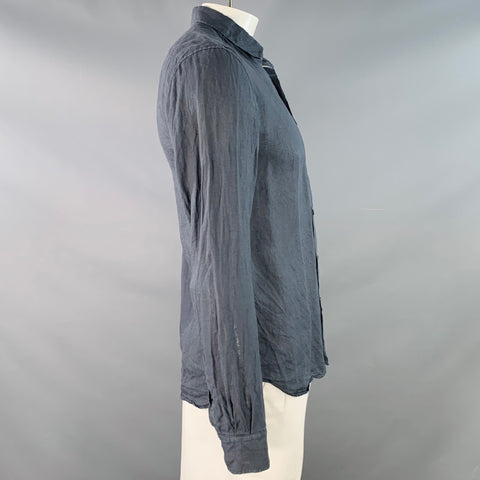CP COMPANY Size L Grey Linen One Pocket Spread Collar Long Sleeve Shirt