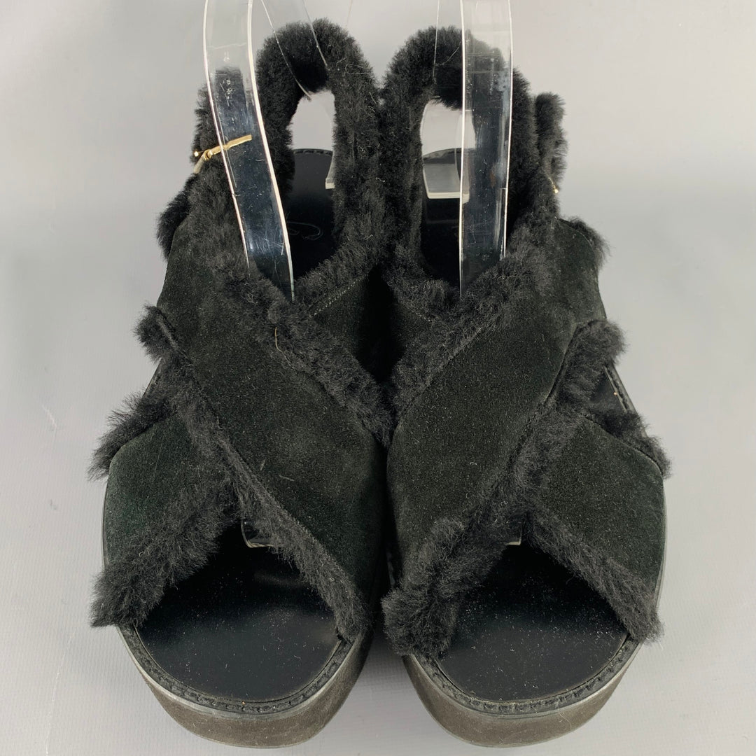 FLAMINGOS Size 9 Black Criss Crossed Platform Sandals