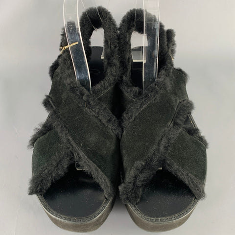 FLAMINGOS Size 9 Black Criss Crossed Platform Sandals