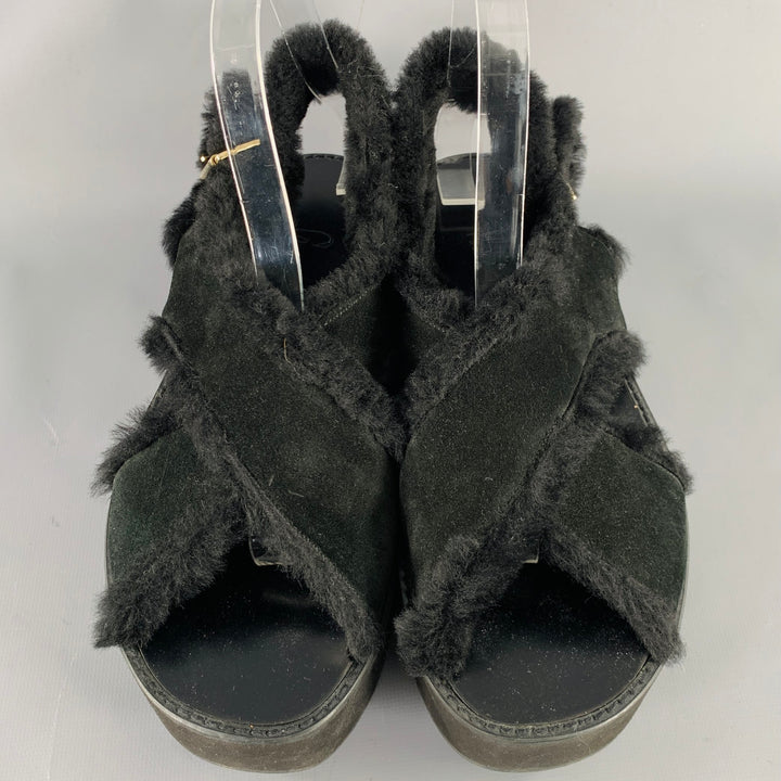 FLAMINGOS Size 9 Black Criss Crossed Platform Sandals