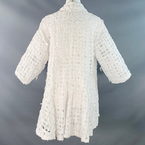 KIYO Size M White Cotton Woven Open Front Jacket Blazer