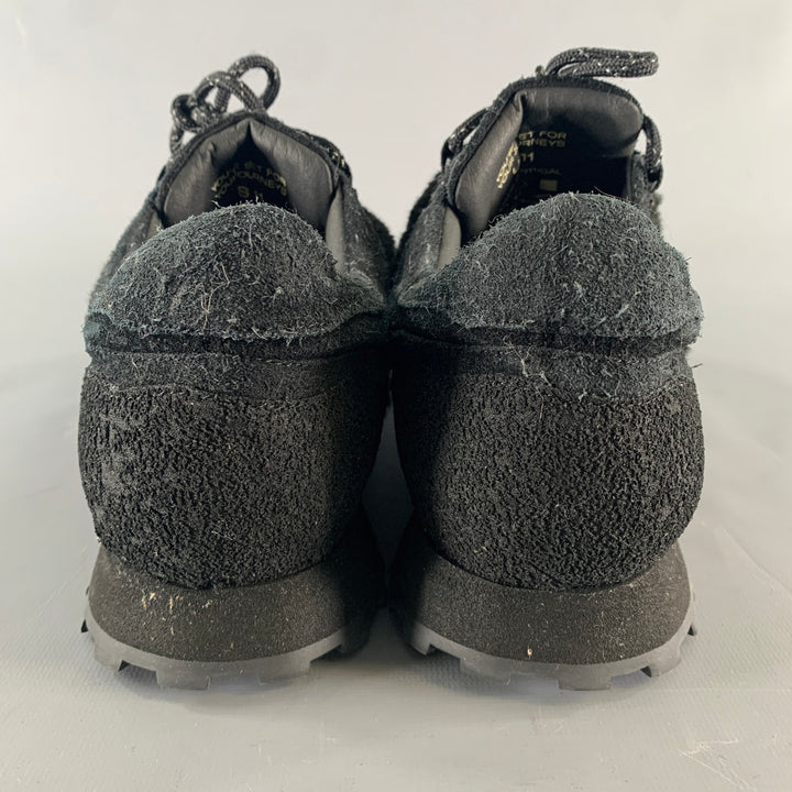 TARVAS Size 11 Black Textured Suede Platform Sneakers