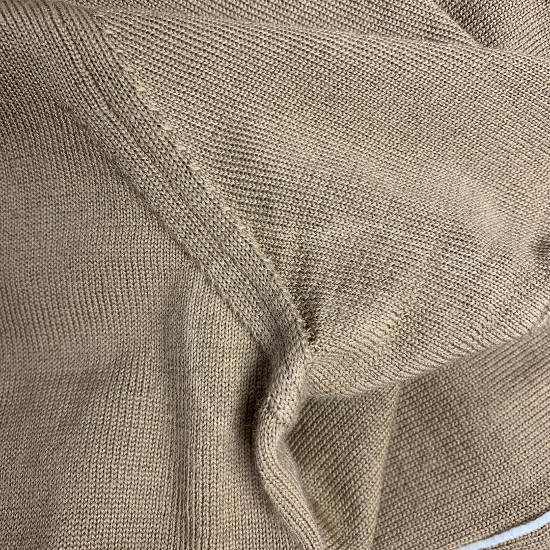 PRADA Size L Tan Beige Knit Wool Buttoned Polo