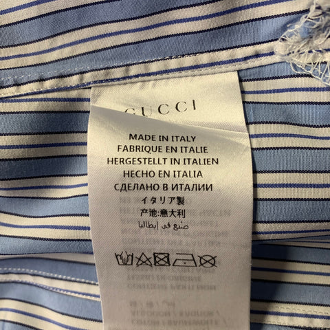 GUCCI Size S Blue White Stripe Cotton Long Sleeve Shirt