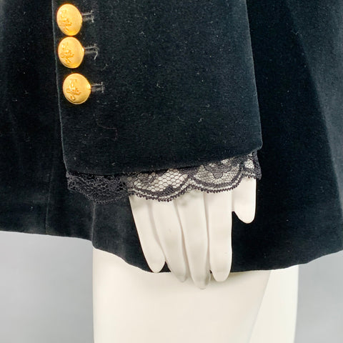 JOHANNA ORTIZ FW23 Size S Herencias del Alma Black Cotton Velvet Double Breasted Peak Lapel Coat