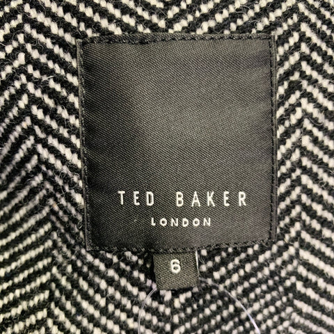 TED BAKER Size XXL MMO Travers Black White Herringbone Wool Blend Coat