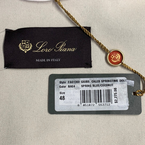 LORO PIANA Size 12 Caleb Navy White Cotton Blend Twill Double Breasted Jacket Blazer