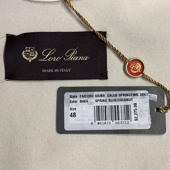 LORO PIANA Size 12 Caleb Navy White Cotton Blend Twill Double Breasted Jacket Blazer
