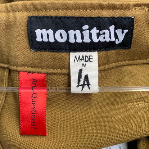 Pantalon décontracté droit en satin de coton beige MONITALY Taille 34