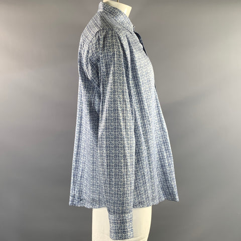 ROBERT GRAHAM Size XXL White Blue Geometric Cotton Blend Long Sleeve Shirt