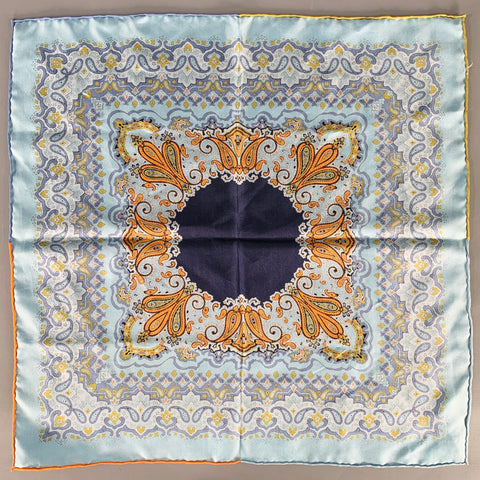 Pochette de costume bleu et orange à motif cachemire VINTAGE