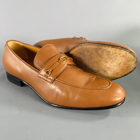 GUCCI Size 10.5 Tan Leather Slip On Loafers