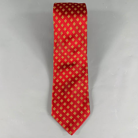 LUCIANO BARBERA Burgundy Orange Abstract Floral Silk Tie